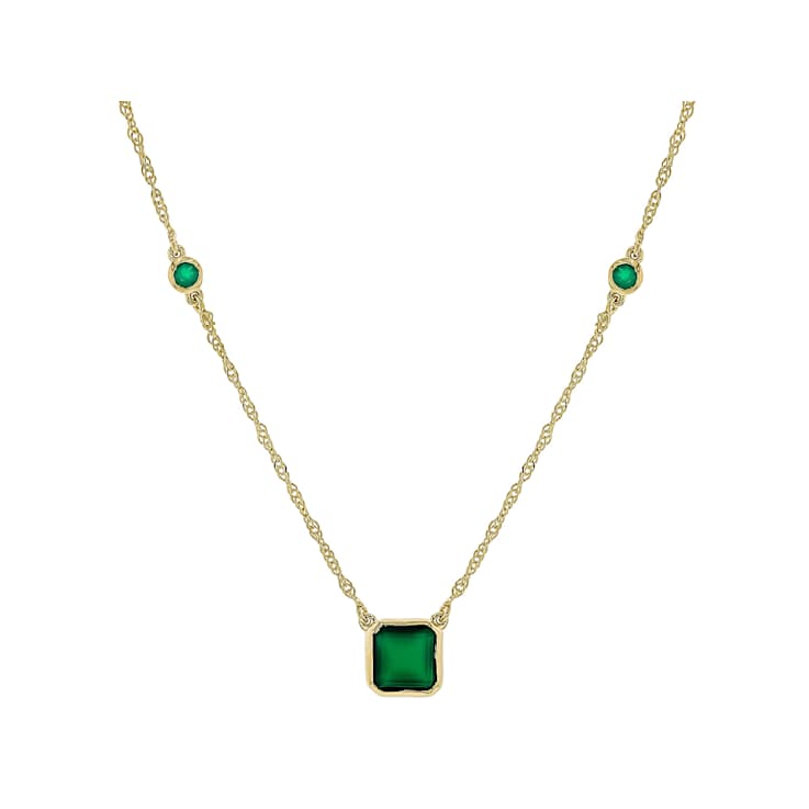 Green Onyx Station Necklace In 18K Gold Over Sterling Silver