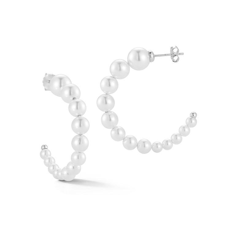 Rachel Zoe Freshwater Pearl Graduated Hoop Earrings in Rhodium Over
Sterling Silver