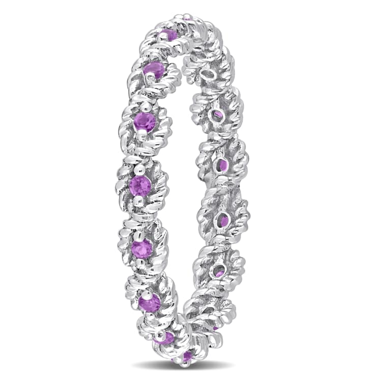 African-Amethyst 10K White Gold Eternity Ring 0.17ctw