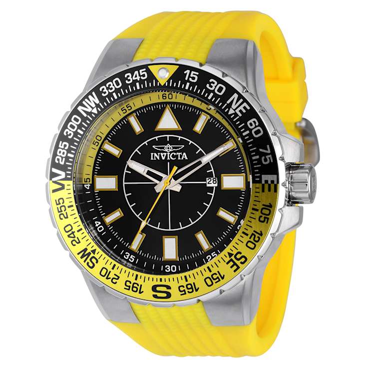 Invicta Aviator 52mm Black Dial Silicone Band Quartz Watch