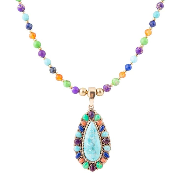 Barse Jewelry Blue Composite Turquoise With Multi-Gemstone Gold Tone
Concho Necklace