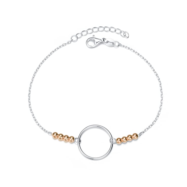 Two-Tone Halo Station Bracelet In Sterling Silver And 18K Rose Gold Over
Sterling Silver