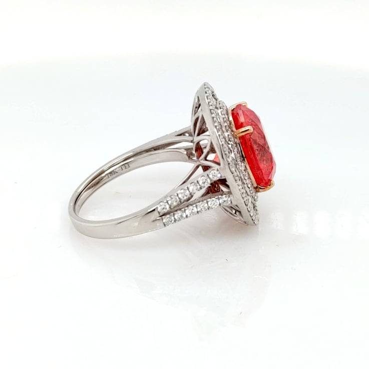7.80 Cts Rhodochrosite and 1.52 Cts White Diamond Ring in 18K WG