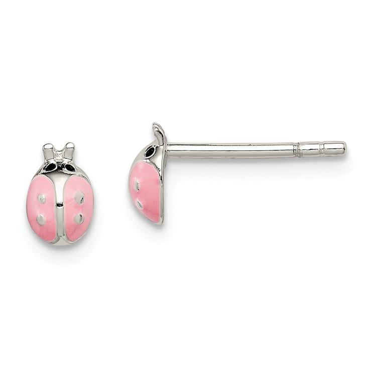Sterling Silver Children's Pink Enamel Ladybug Post Earrings Sterling Silver Children's Pink Enamel Ladybug Post Earrings
