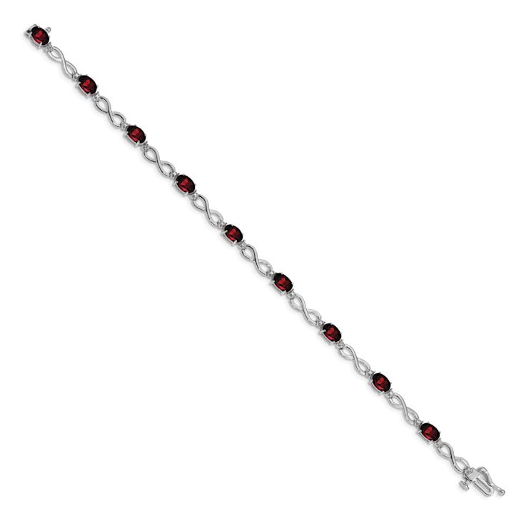 Rhodium Over 10k White Gold Garnet and Diamond Infinity Bracelet