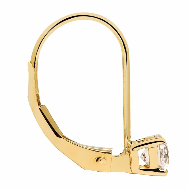 White Cubic Zirconia 14k Yellow Gold Earrings With Velvet Gift Box 0.50ctw