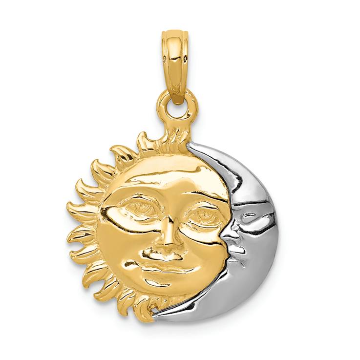 14K Two-tone Gold  3D Solid Polished, Textured and Reversible Sun and
Moon Pendant