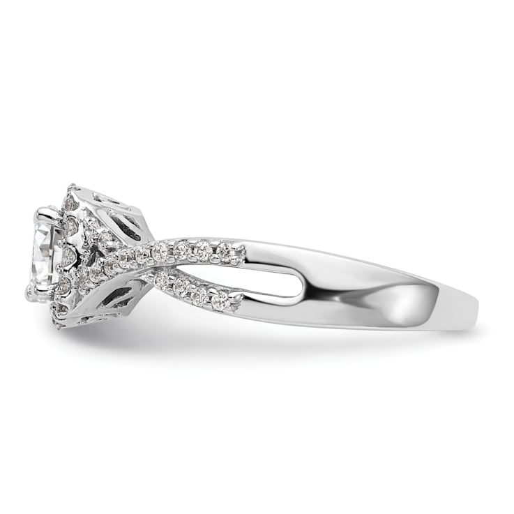 Rhodium Over 14K White Gold Lab Grown Diamond Halo Engagement Ring 0.778ctw