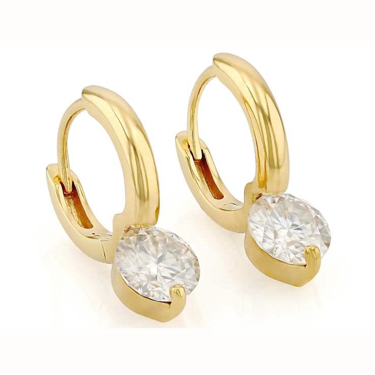 Moissanite Solitaire Drop Earrings In 14K Gold Over Sterling Silver