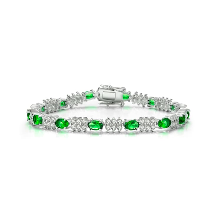 Emerald Color CZ Tennis Bracelet In Sterling Silver