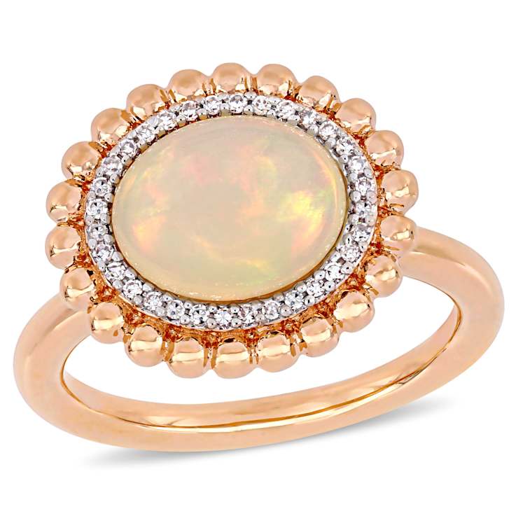 Ethiopian Opal Blue and Diamond 14K Rose Gold Ring 2.09ctw