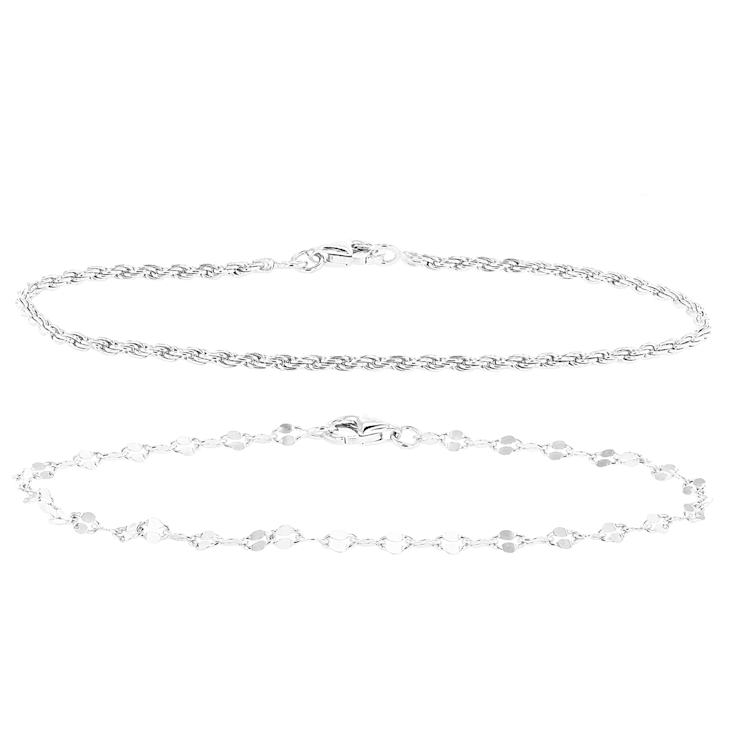 Mirror And Rope ChaIn Bracelet Set In Sterling Silver