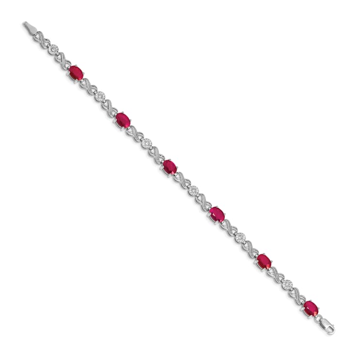Rhodium Over 14k White Gold Diamond and Ruby Infinity Bracelet