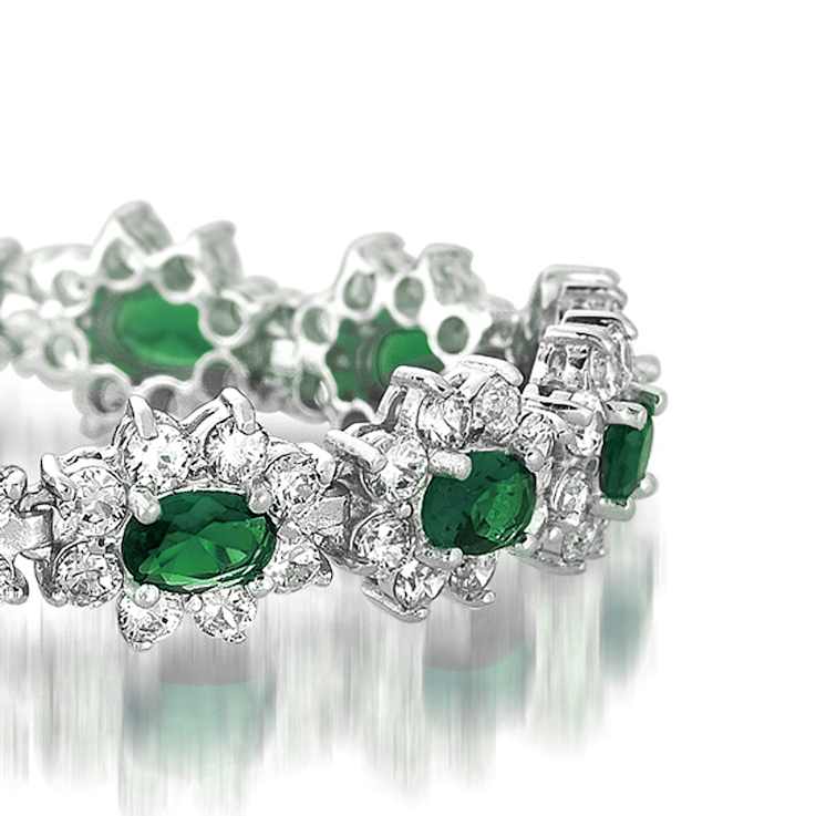Emerald Color CZ Tennis Bracelet In Sterling Silver