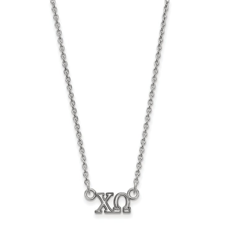 Rhodium Over Sterling Silver LogoArt Chi Omega Extra Small Pendant Necklace