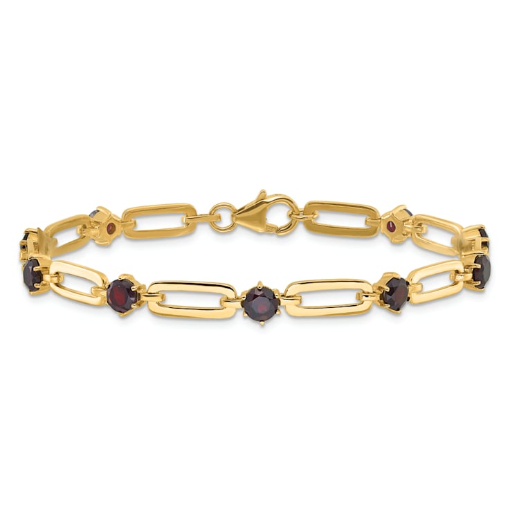Sterling Silver Gold-tone 5mm 4.05ctw Garnet Paperclip Chain Bracelet