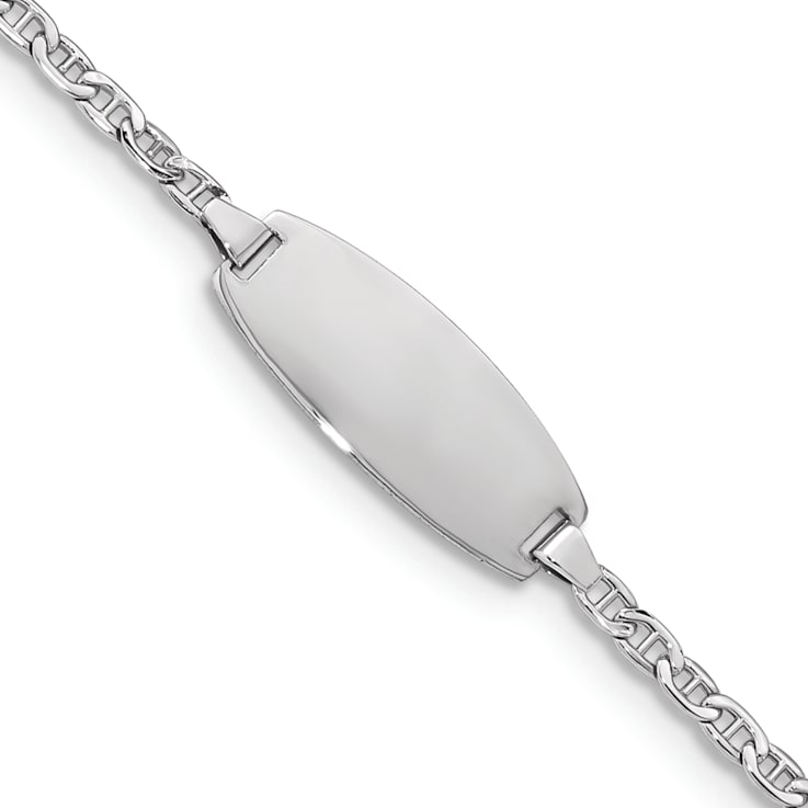 Rhodium Over 14k White Gold Oval Mariner Link ID Bracelet