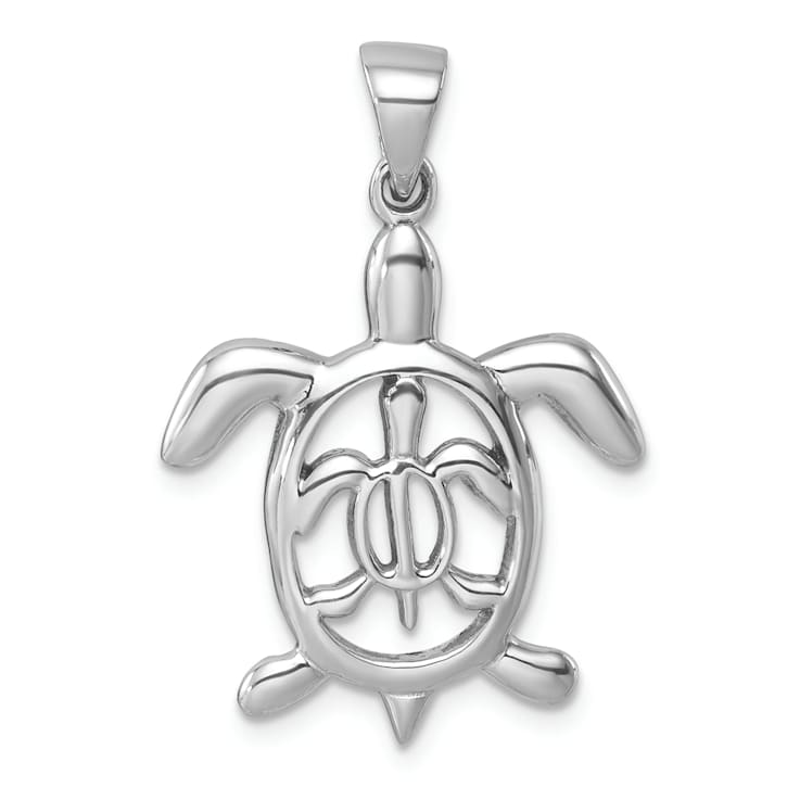 Rhodium Over Sterling Silver Cut Out Mother and Baby Turtle Pendant