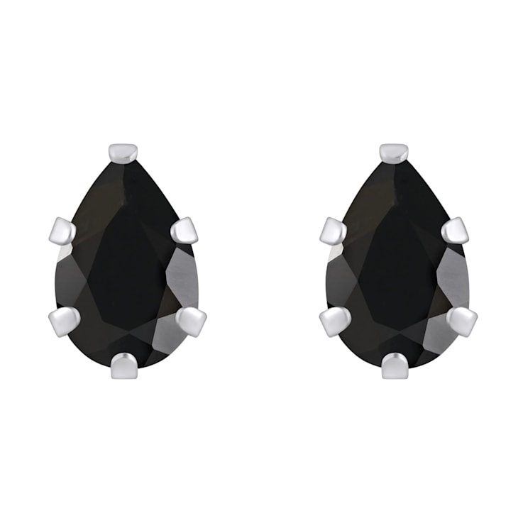 6x4mm Pear Shape Black Onyx Rhodium Over 10k White Gold Stud Earrings
