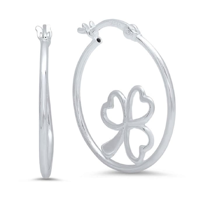 Sterling Silver Clover Heart Hoop Earrings