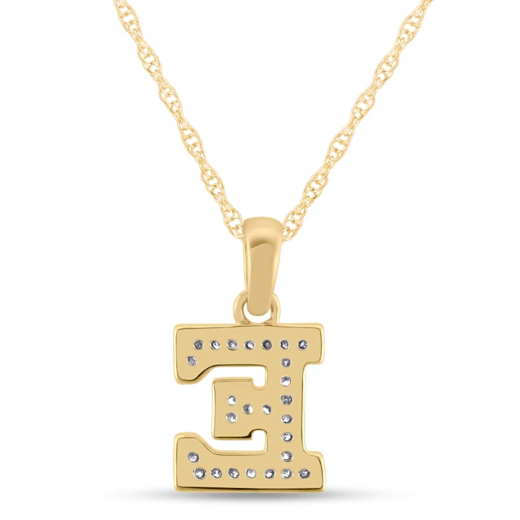 White Diamond Accent 10k Yellow Gold E Initial Pendant With 18” Rope Chain