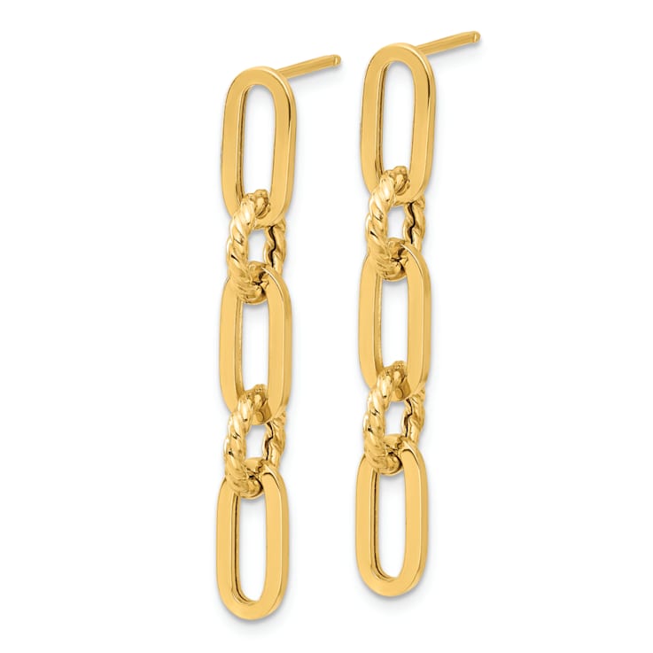 14k Yellow Gold Polished and Textured Chain Link Dangle Earrings