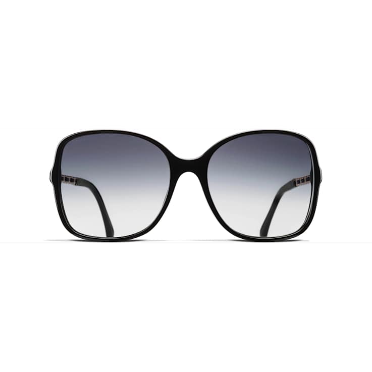 Chanel Black and Lambskin Square Frame / Gray Gradient Lenses Sunglasses