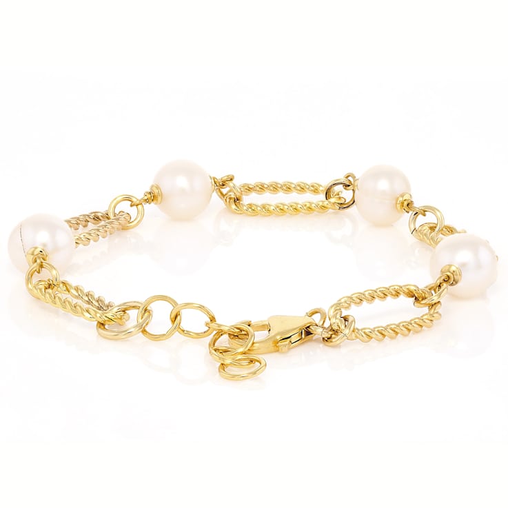 Freshwater Pearl Station Bracelet In 18K Gold Over Bronze