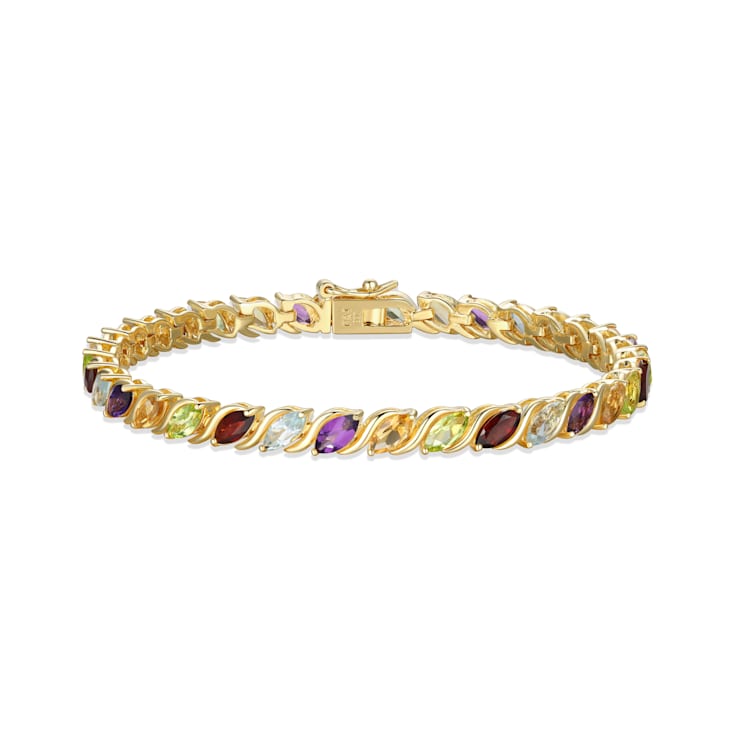 Multi-Color Multi-Gemstone 18k Yellow Gold Over Sterling Silver Tennis Bracelet