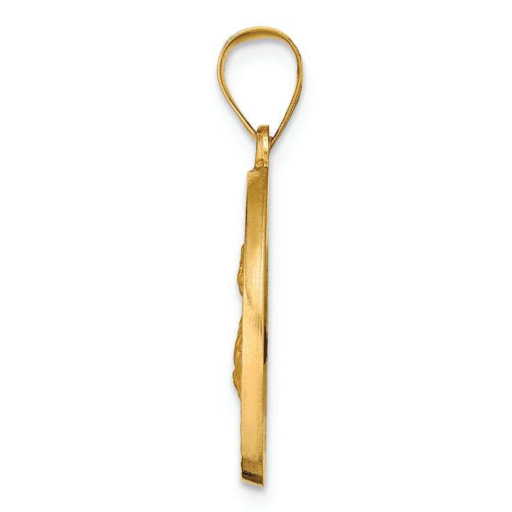 14k Yellow Gold Polished and Satin Spanish Saint Lucy Medal Pendant