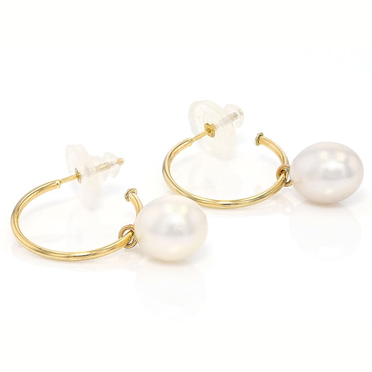 Freshwater Pearl Drop Earrings In Solid 14K Gold