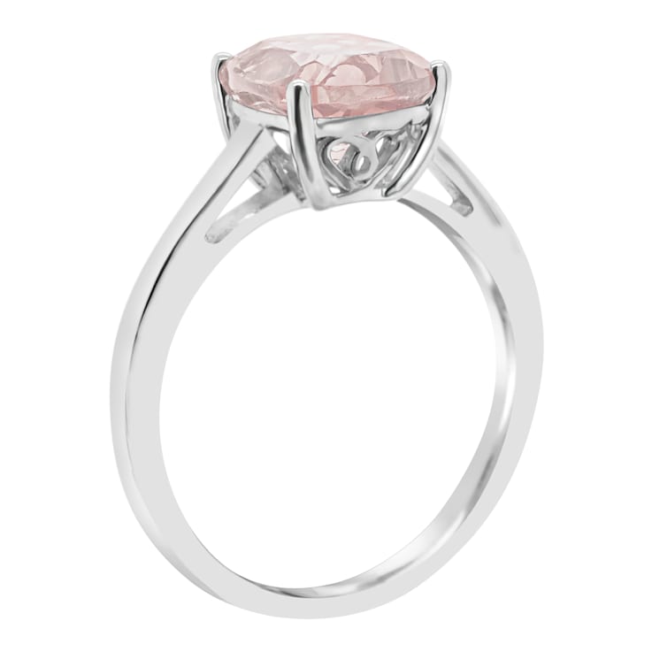 8mm Square Cushion Rose Quartz Rhodium Over Sterling Silver Ring