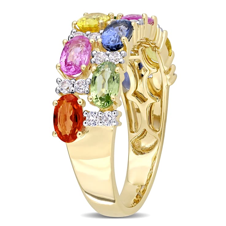Multi Gem 14K Yellow Gold Ring 3.22ctw