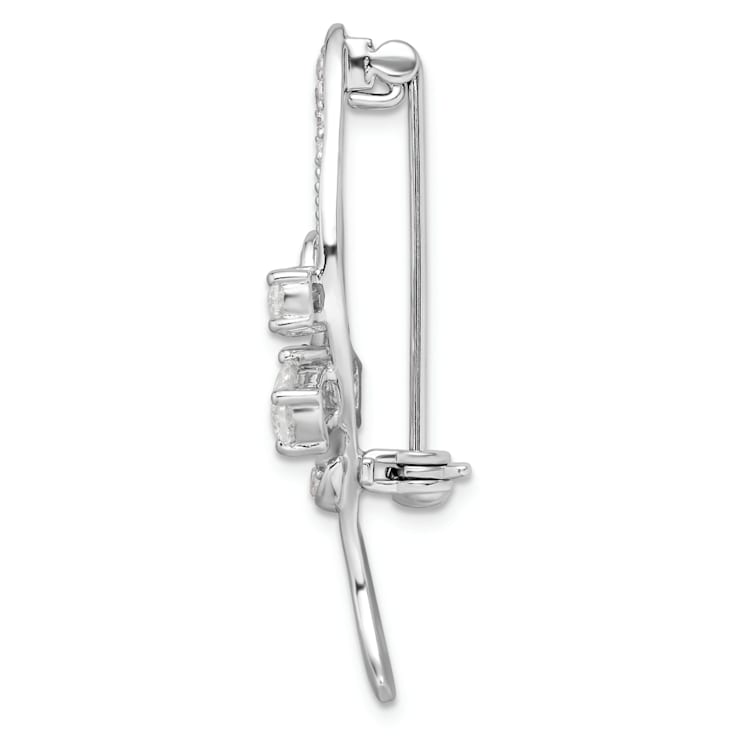 Sterling Silver Rhodium-plated Cubic Zirconia Leaf Pin