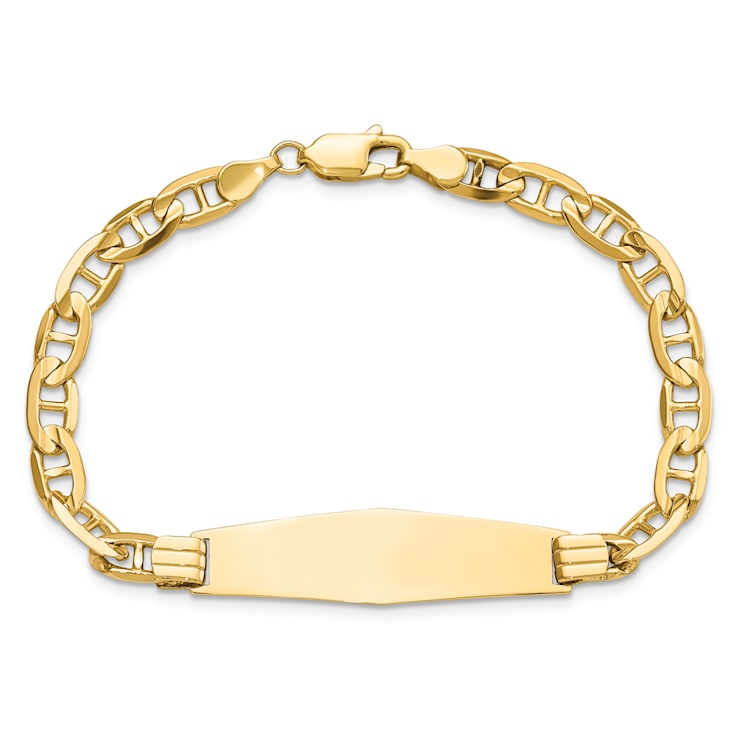 14k Yellow Gold Mariner Link Soft Diamond Shape ID Bracelet