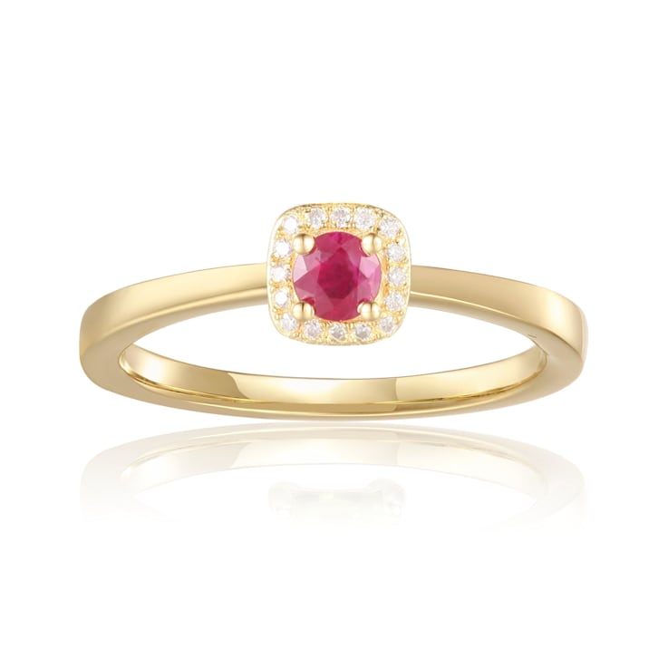 Red Ruby 14K Yellow Gold Over Sterling Silver and Moissanite Halo Ring