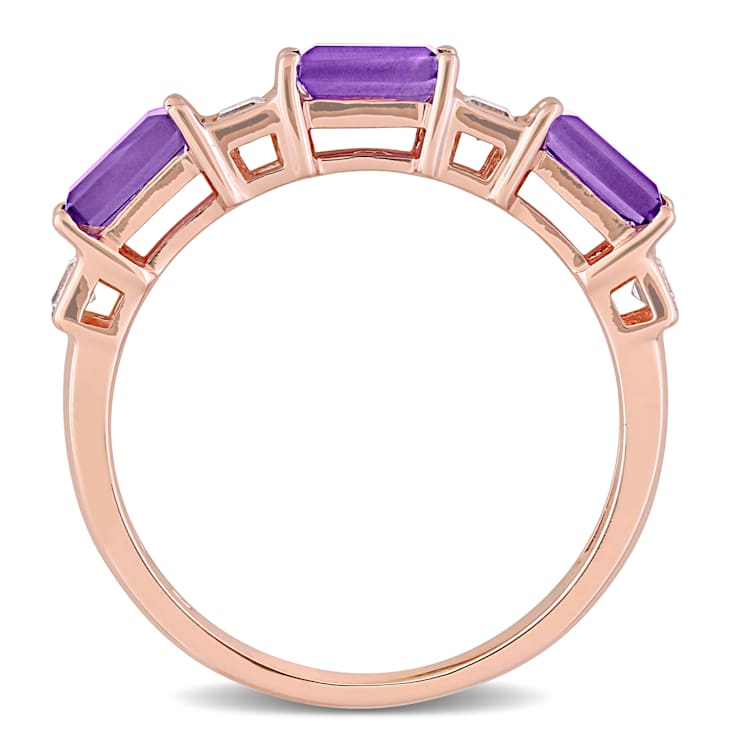 Amethyst and White Topaz 10K Rose Gold Semi-Eternity Ring 0.88ctw