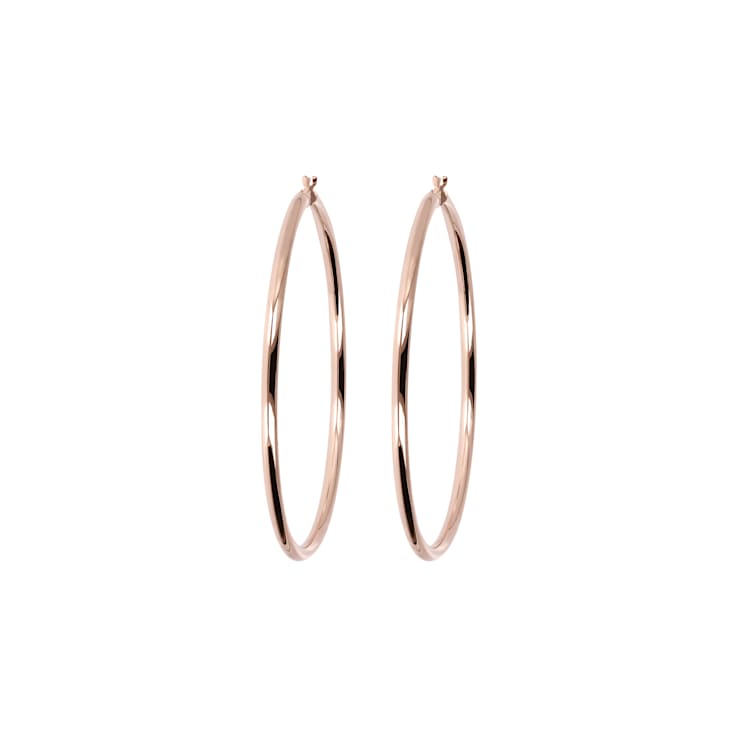 18K Rose Gold Over Sterling Silver Polished 2-1/2" Hoop Earrings