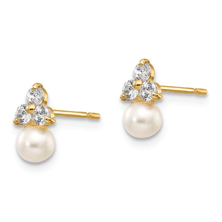 14k Yellow Gold Children's Cubic Zirconia and Freshwater Cultured Pearl
Stud Earrings