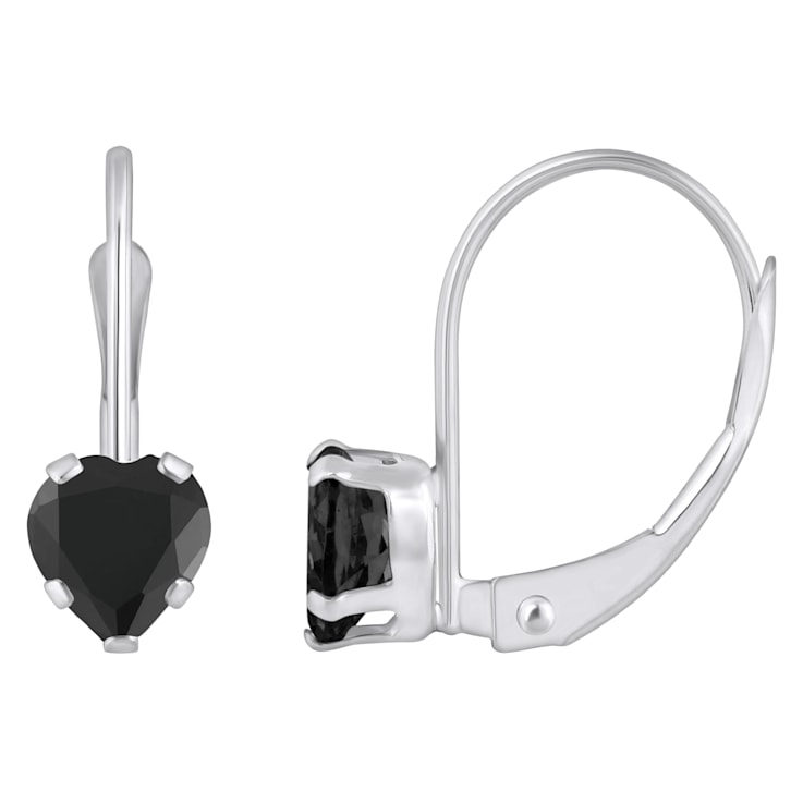 5mm Heart Shape Black Onyx Rhodium Over 10k White Gold Drop Earrings