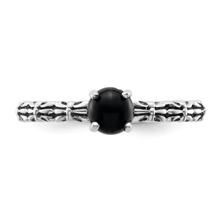 Sterling Silver Stackable Expressions Antiqued Black Agate Ring