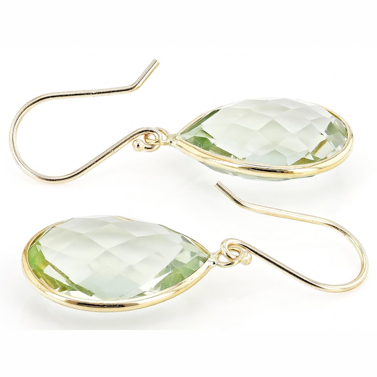Green Prasiolite 14k Yellow Gold Dangle Earrings 13.00ctw