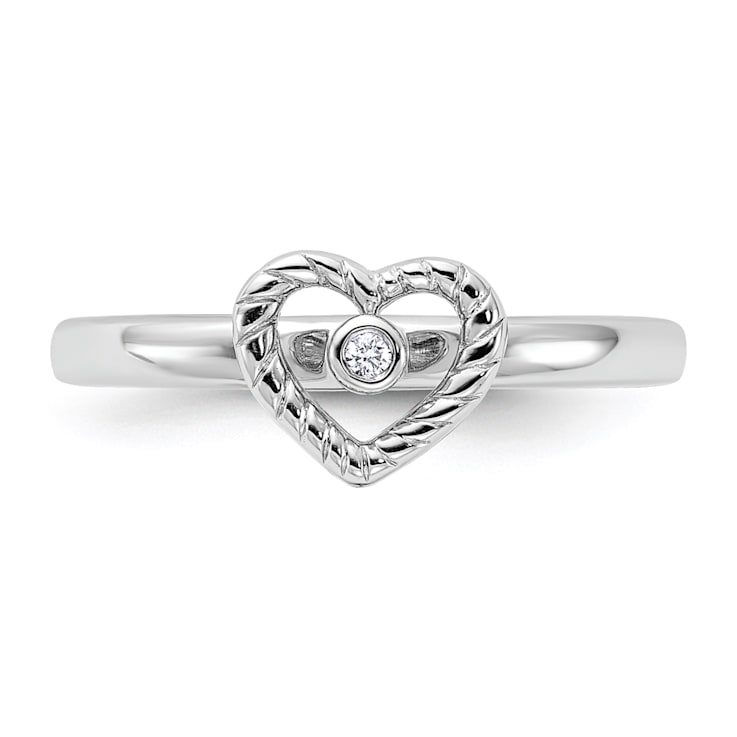 Sterling Silver Stackable Expressions Heart Diamond Ring 0.015ctw