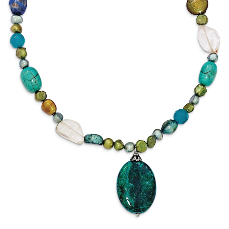 Sterling Silver Citrine, Lapis, Agate, Howlite, Jadeite, Chrysocolla Necklace