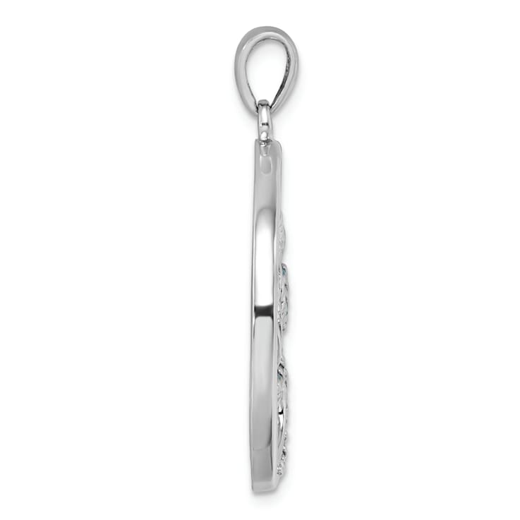 Rhodium Over Sterling Silver Cubic Zirconia Wave and Palm Tree Pendant