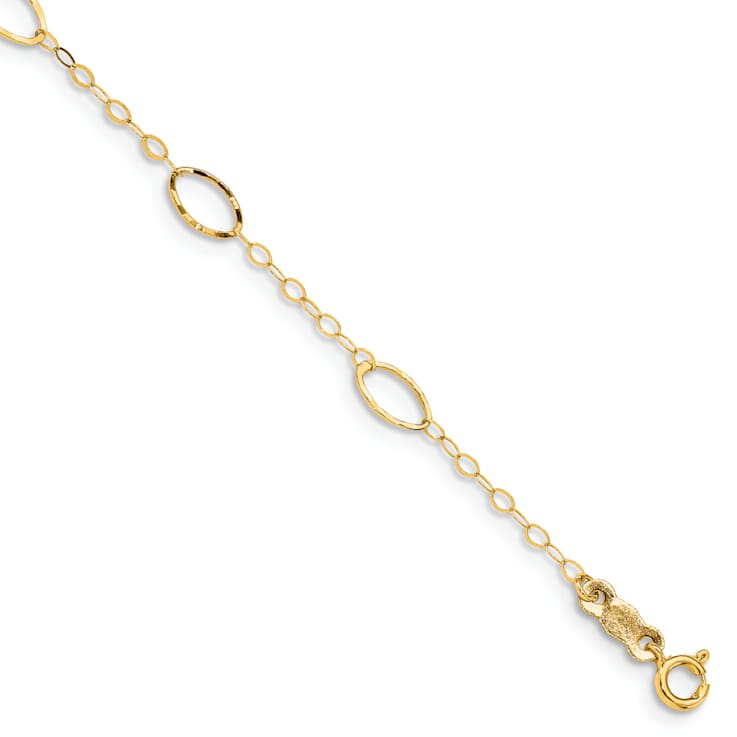 14k Yellow Gold 4mm Oval Design Diamond-Cut Link Bracelet