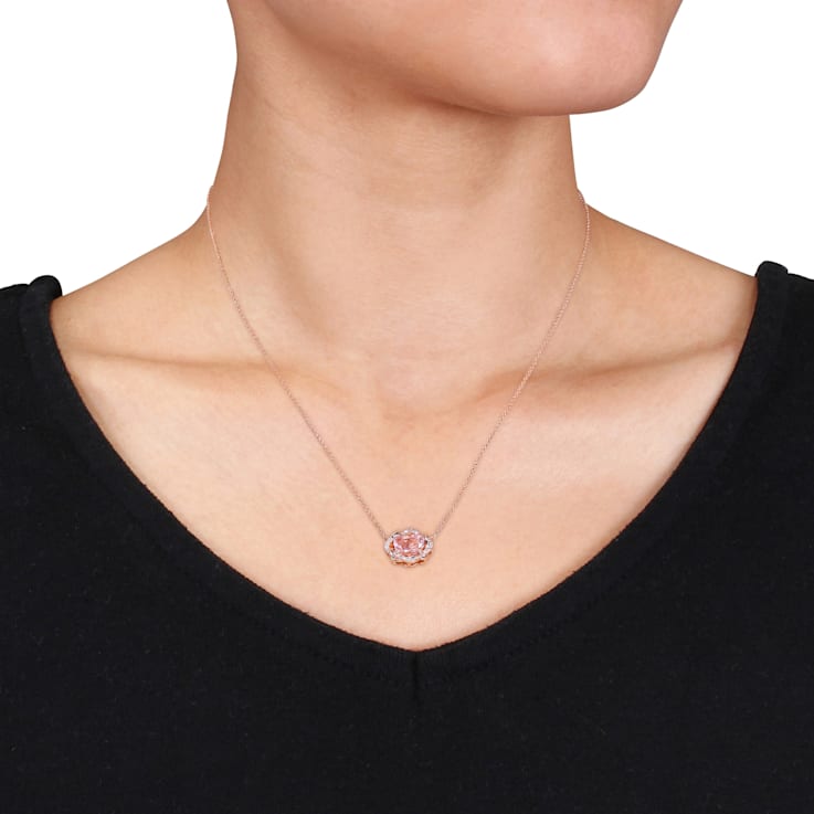 1.14ctw Morganite And 0.10ctw Diamond 10k Rose Gold Necklace