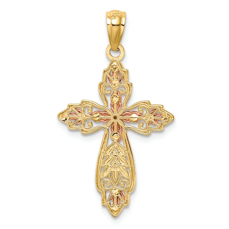 14k Yellow Gold and 14k Rose Gold Textured Cross Pendant
