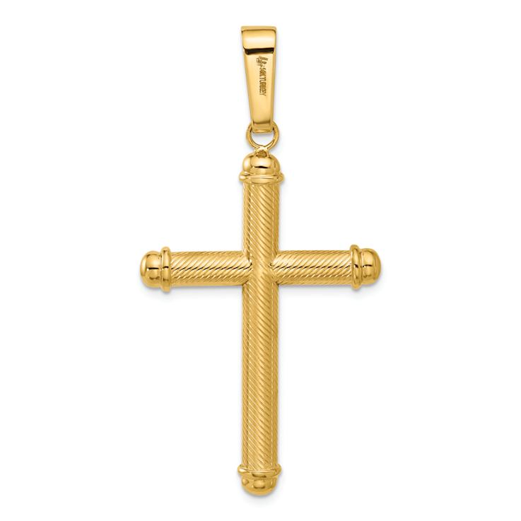 14k Yellow Gold Polished and Textured Cross Pendant