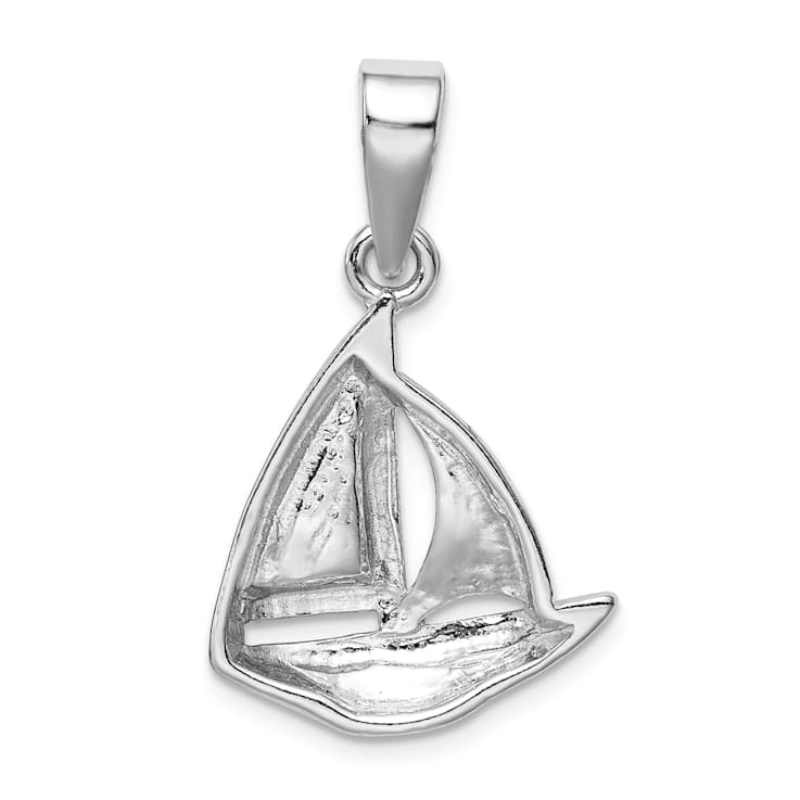 Rhodium Over Sterling Silver Blue Inlay Lab Created Opal Sailboat Pendant
